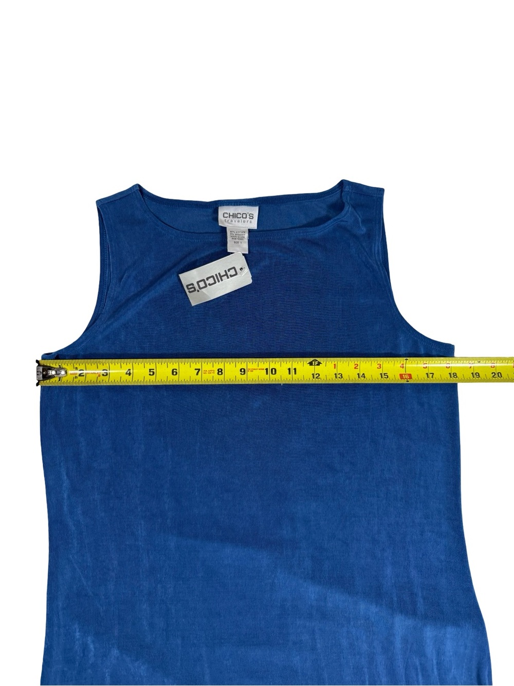 Chico’s Travelers Blue Maxi Dress Medium Sleeveless Slinky Stretch USA Made NWT - Picture 3 of 6